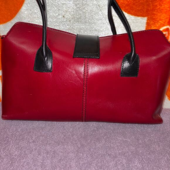 Vera Pelle Italian Leather Handbag – Red & Black Structured Satchel - Picture 4 of 12